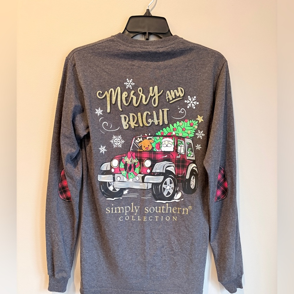 Simply Southern Merry Charcoal Heather Tee Shirt Size Small